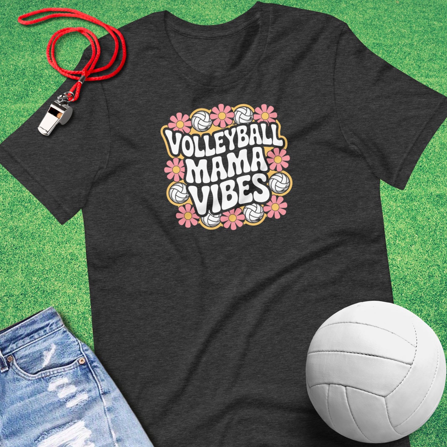 Volleyball Mama Vibes T-Shirt in Dark Grey Heather - Volleyball Mom Tournament T-Shirt | Sideline Gods