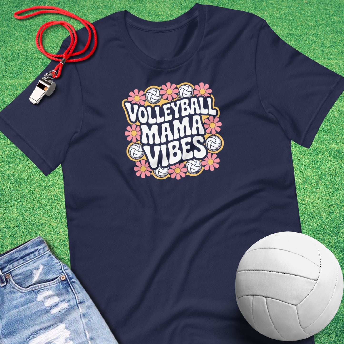 Volleyball Mama Vibes T-Shirt in Navy - Volleyball Mom Tournaments T-Shirt | Sideline Gods