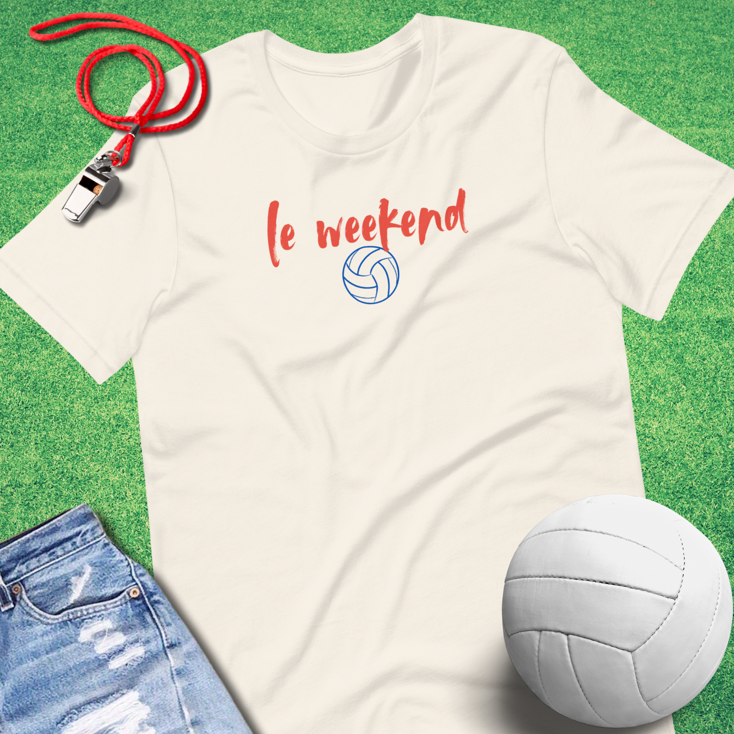 Casual unisex volleyball shirt featuring Le Volleyball lettering