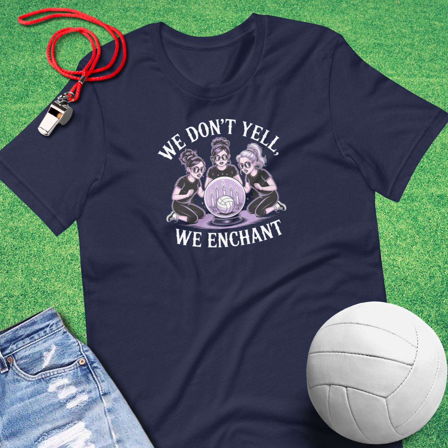 We Don’t Yell We Enchant T-Shirt in Navy – sports mom volleyball shirt