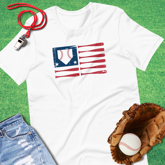 American Baseball Flag T-Shirt in White - USA Baseball T-Shirt | Sideline Gods