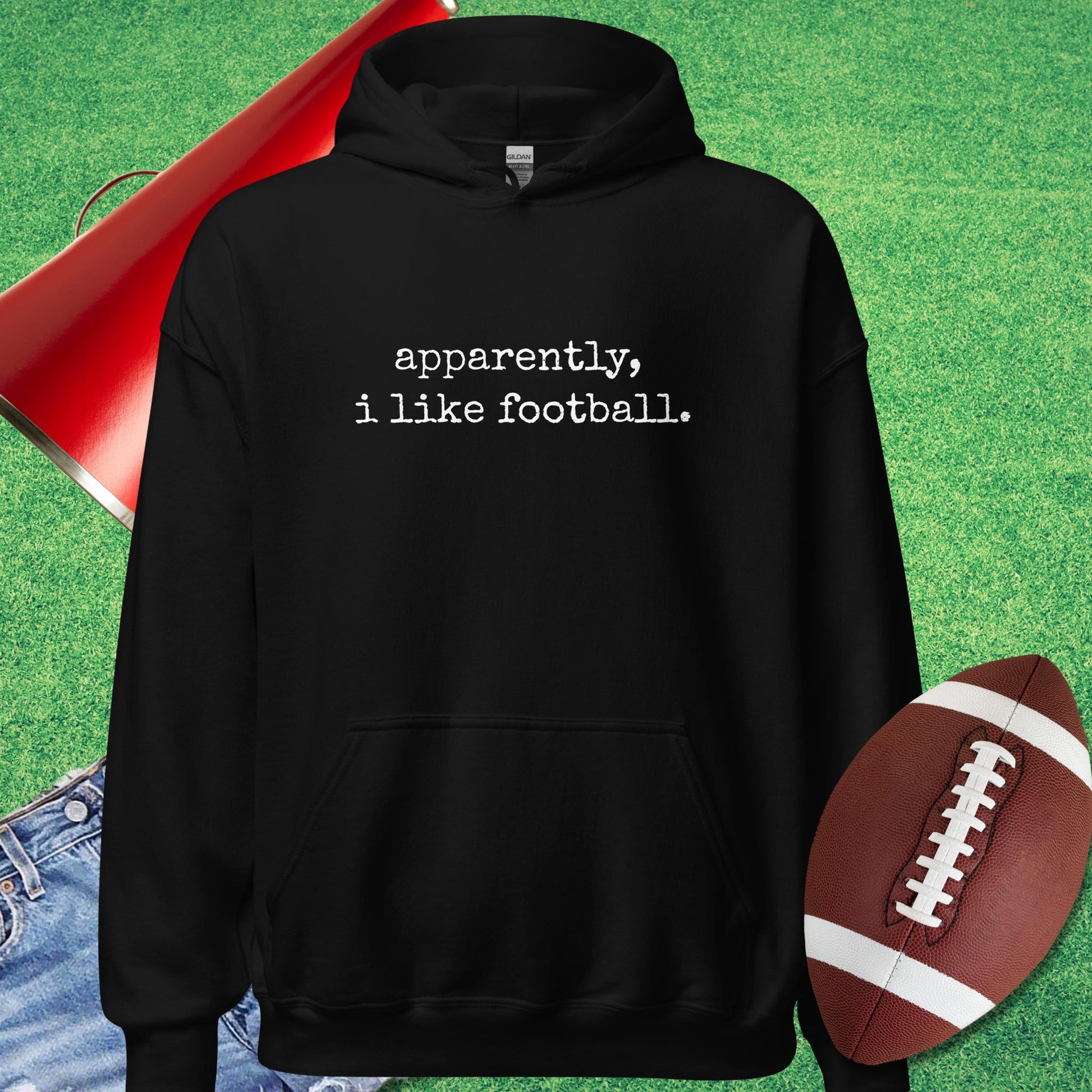 Apparently, I Like Football Hoodie in Black - Novelty Football Hoodie by Sideline Gods