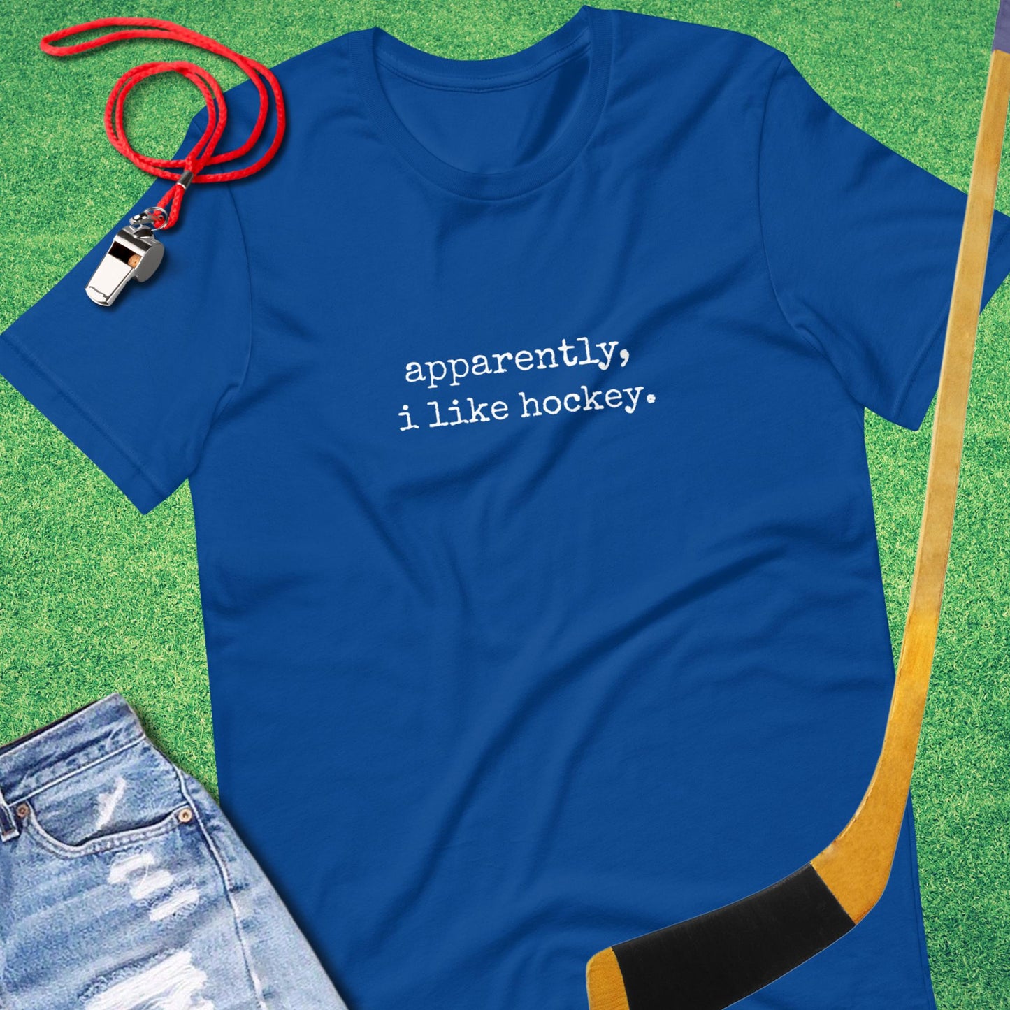 Apparently, I Like Hockey T-Shirt in True Royal - Funny Ice Hockey T-Shirt | Sideline Gods