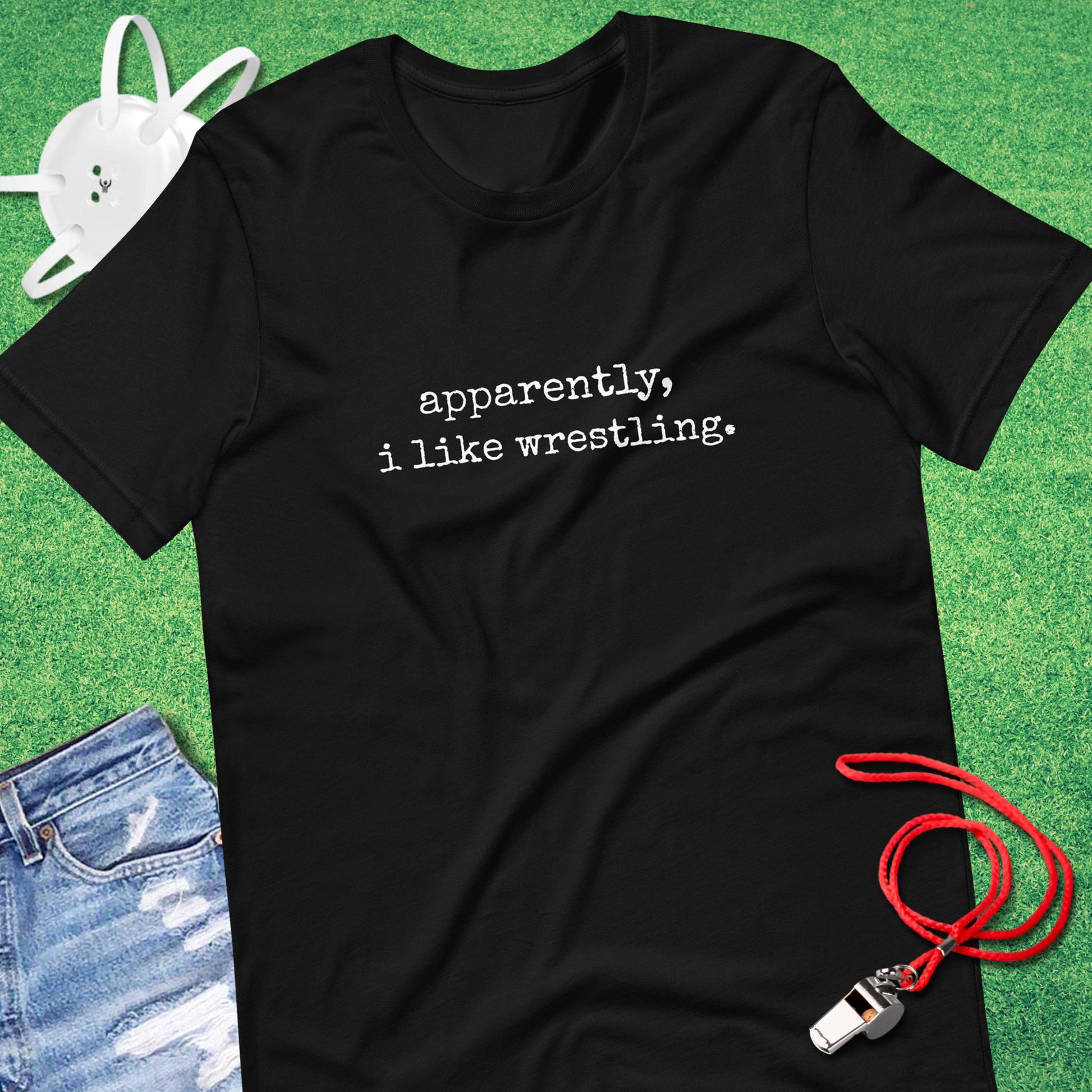 Apparently, I Like Wrestling T-Shirt in Black - Funny Wrestling Gear | Sideline Gods