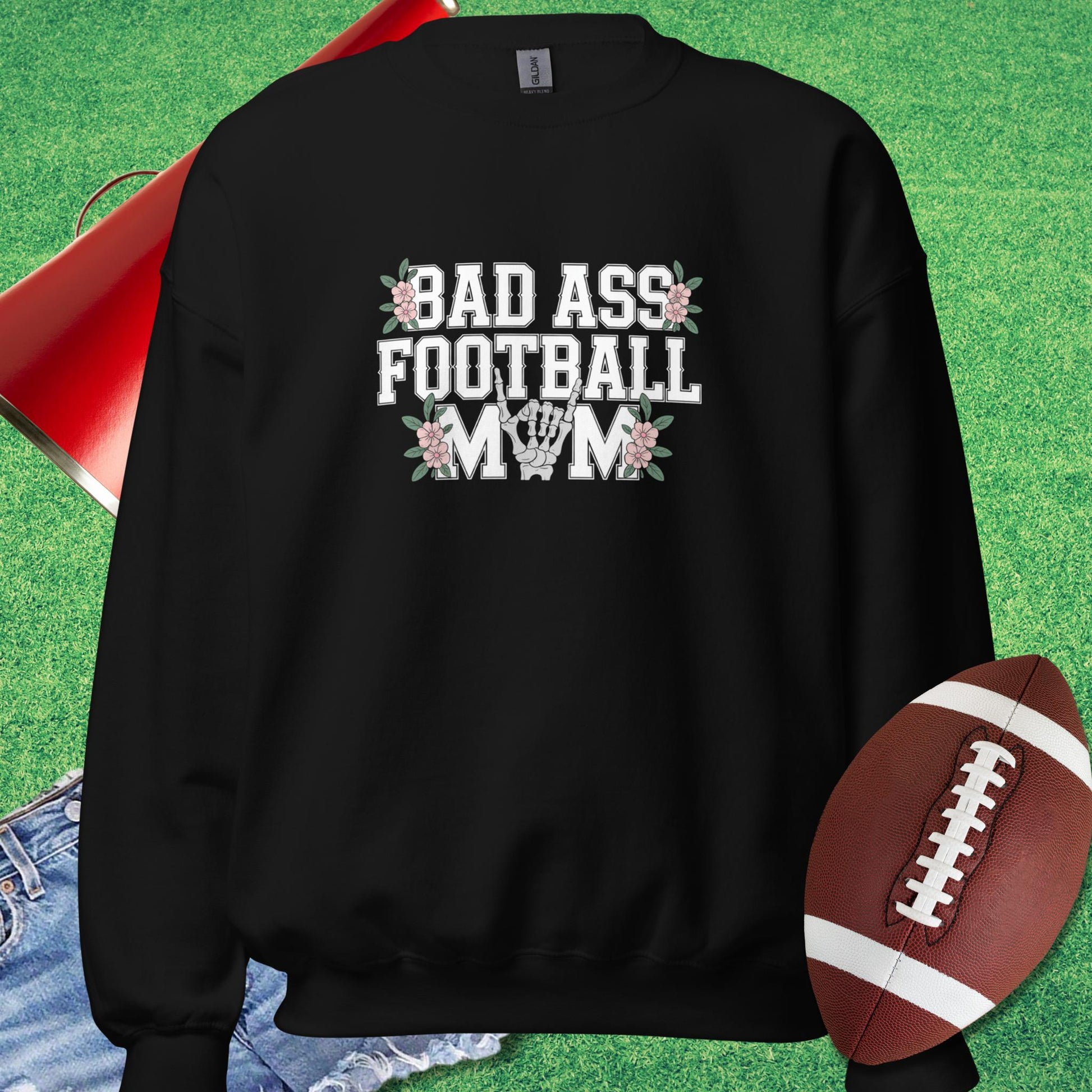 Bad A** Football Mom Sweatshirt in Black - Football Mom Present Ideas by Sideline Gods - Sideline Gods