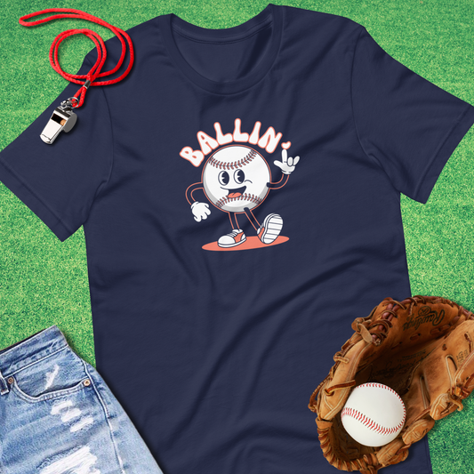 Ballin' T-Shirt in Navy - Unique Baseball T-Shirt for Players and Fans | Sideline Gods