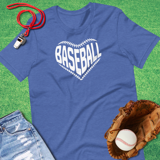 Classic Baseball Heart T-Shirt in Heather True Royal - Unique Baseball T-Shirt for Players and Fans | Sideline Gods