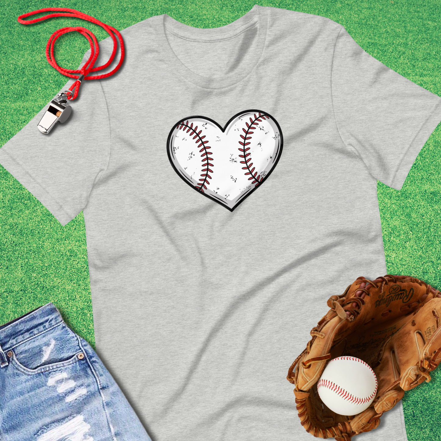 Baseball Heart T-Shirt in grey – cute baseball shirt