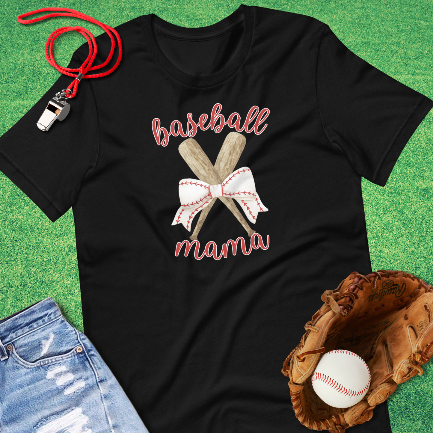 Baseball Mama Bats and Bows T-Shirt in Black - Baseball Mom Tournament T-Shirt | Sideline Gods