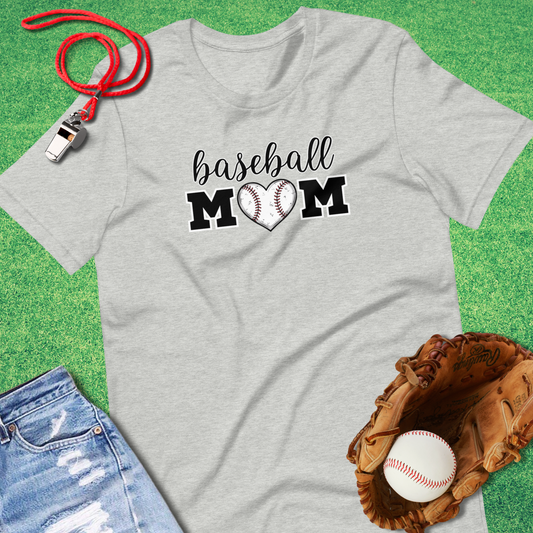 Baseball Mom Heart T-Shirt in Athletic Heather - Baseball Mom T-Shirt | Sideline Gods