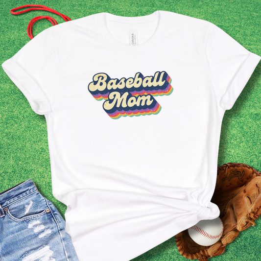 Baseball Retro Rainbow T-Shirt in White - Unique Baseball T-Shirt for Players and Fans | Sideline Gods