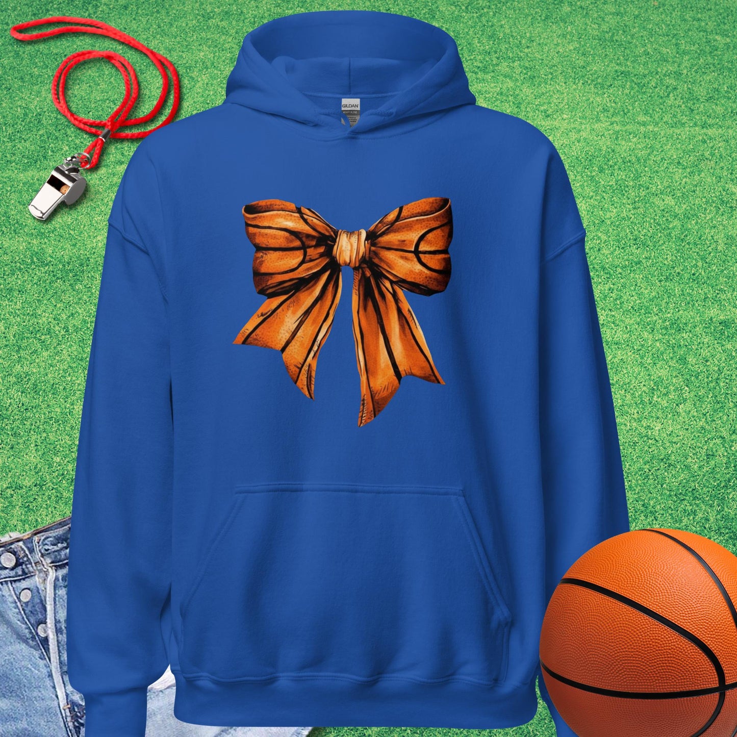 Basketball Bow Hoodie in Royal - BBall Mom Hoodie  | Sideline Gods