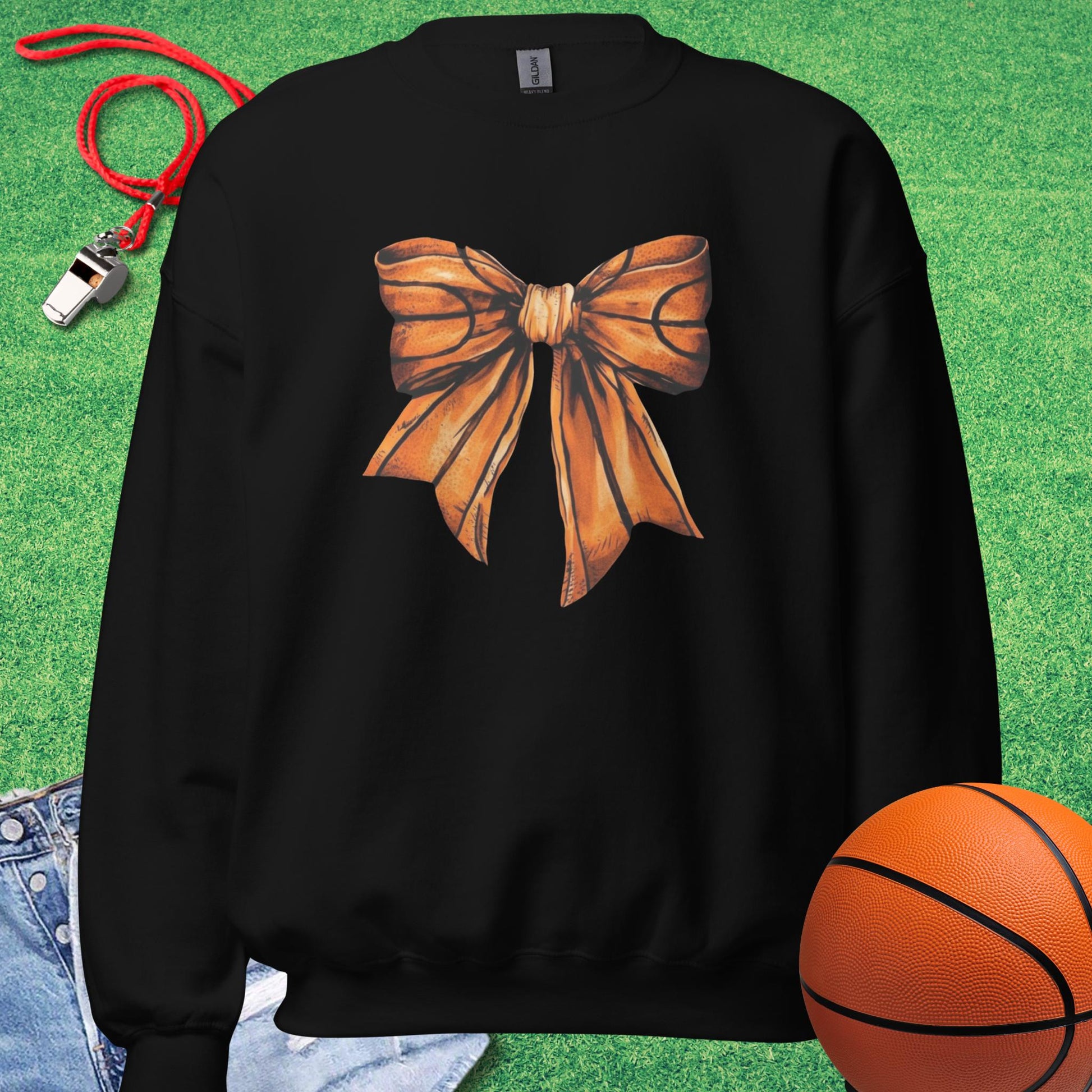 Basketball Bow Sweatshirt in Black - Basketball Mom Spirit | Sideline Gods