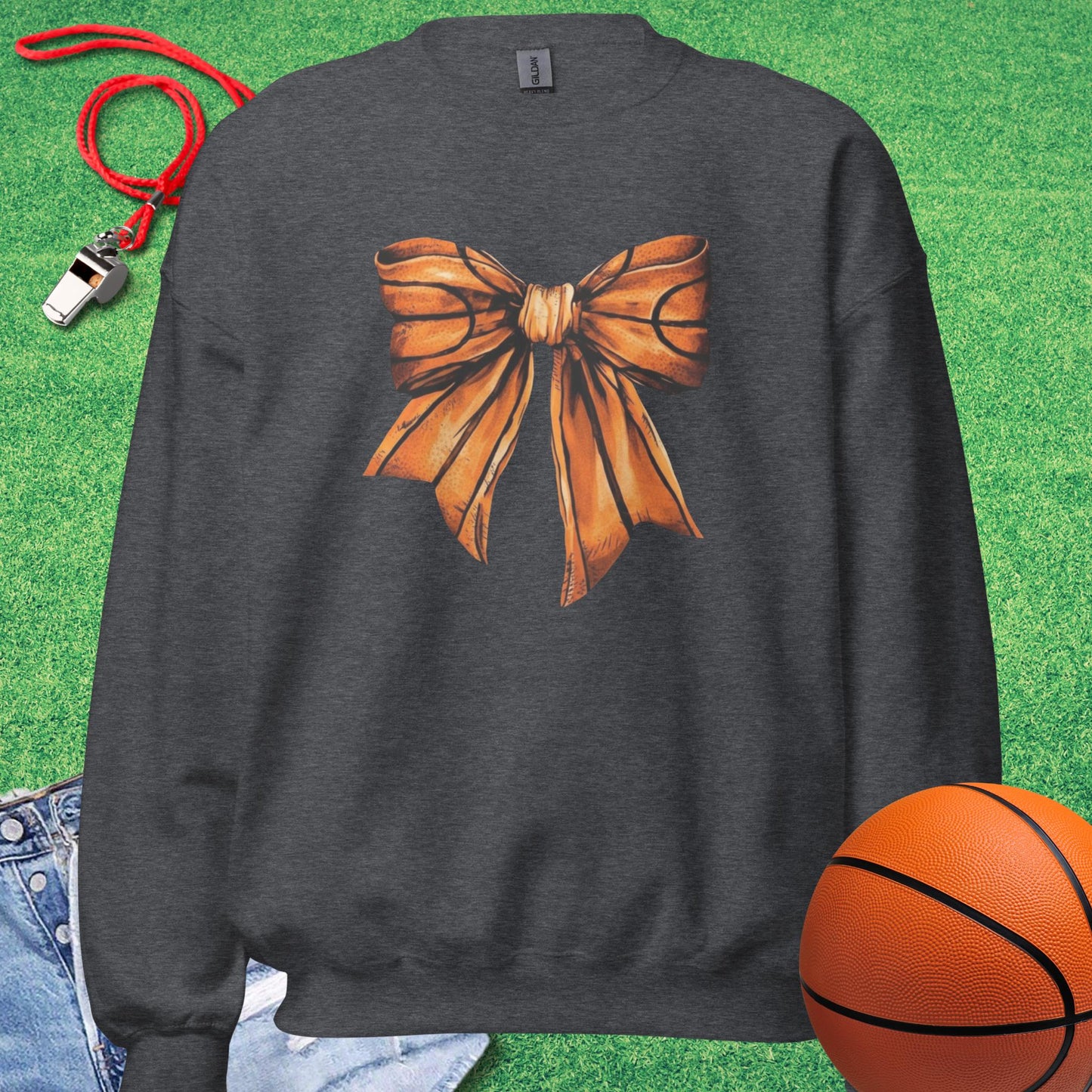 Basketball Bow Sweatshirt in Dark Heather - Cute Basketball Mom Sweatshirt  | Sideline Gods