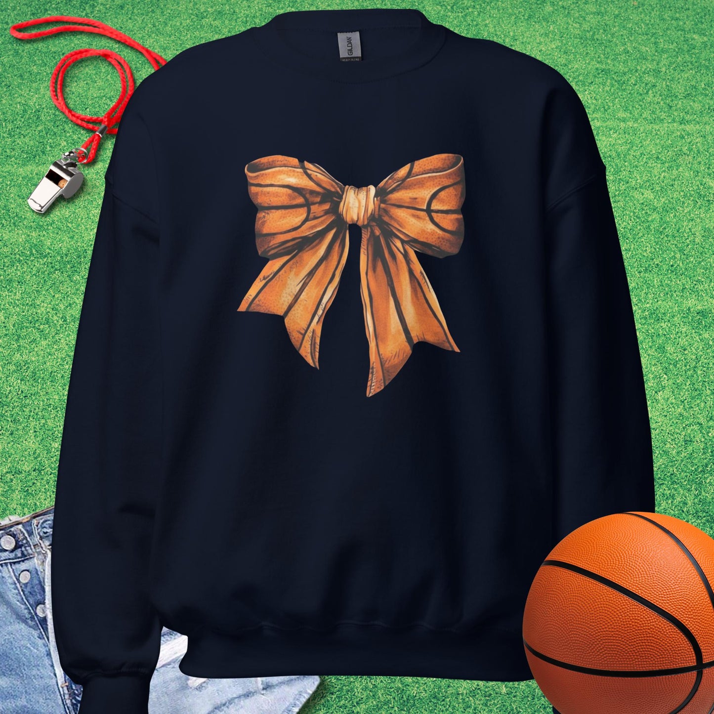 Basketball Bow Sweatshirt in Navy - Basketball Mom Gift | Sideline Gods