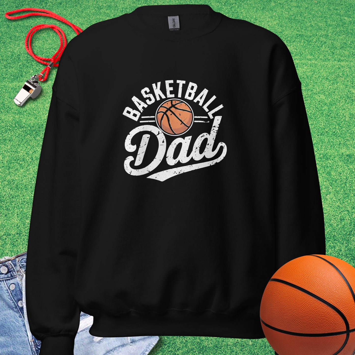 Basketball Dad Distressed Sweatshirt in Black - Basketball Dad Gift | Sideline Gods