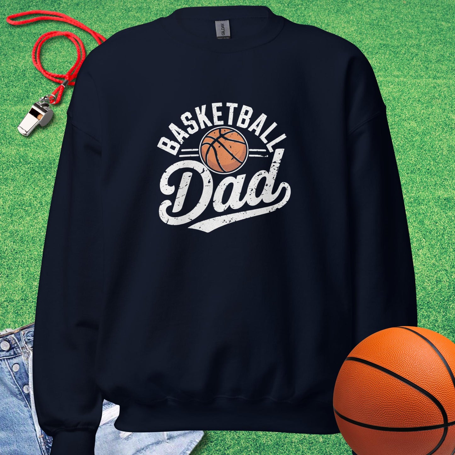 Basketball Dad Distressed Sweatshirt in Navy - BBall Dad Sweatshirt  | Sideline Gods