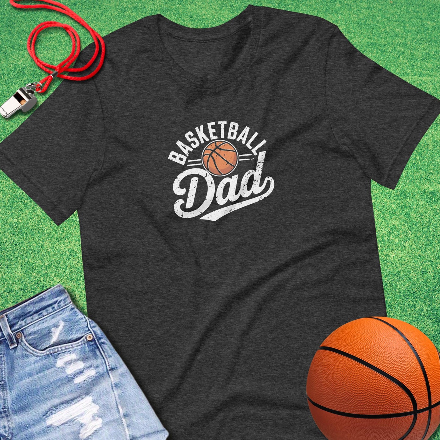 Basketball Dad Distressed T-Shirt in Dark Grey Heather - BBall Dad T-Shirt  | Sideline Gods