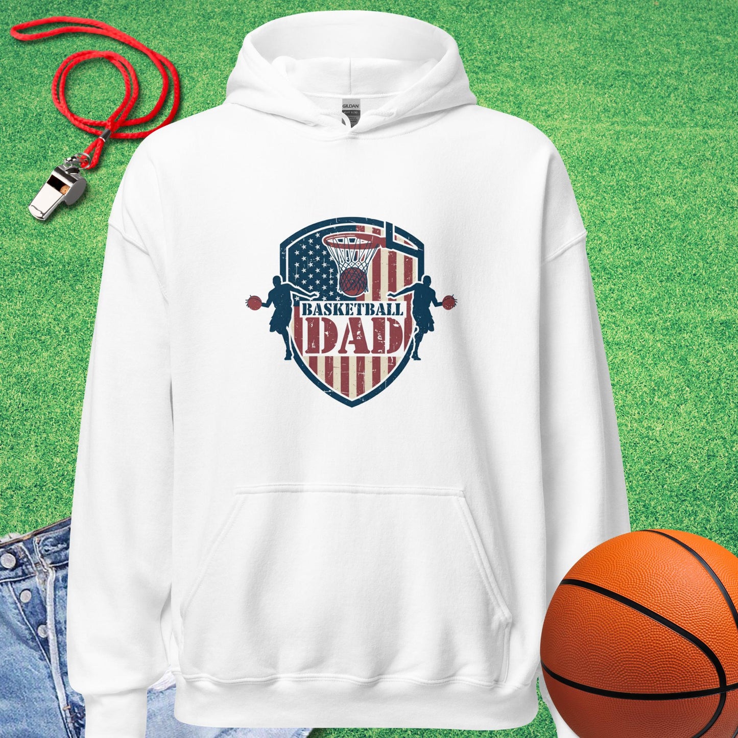 Basketball Dad Flag Hoodie in White - Basketball Dad Gift | Sideline Gods