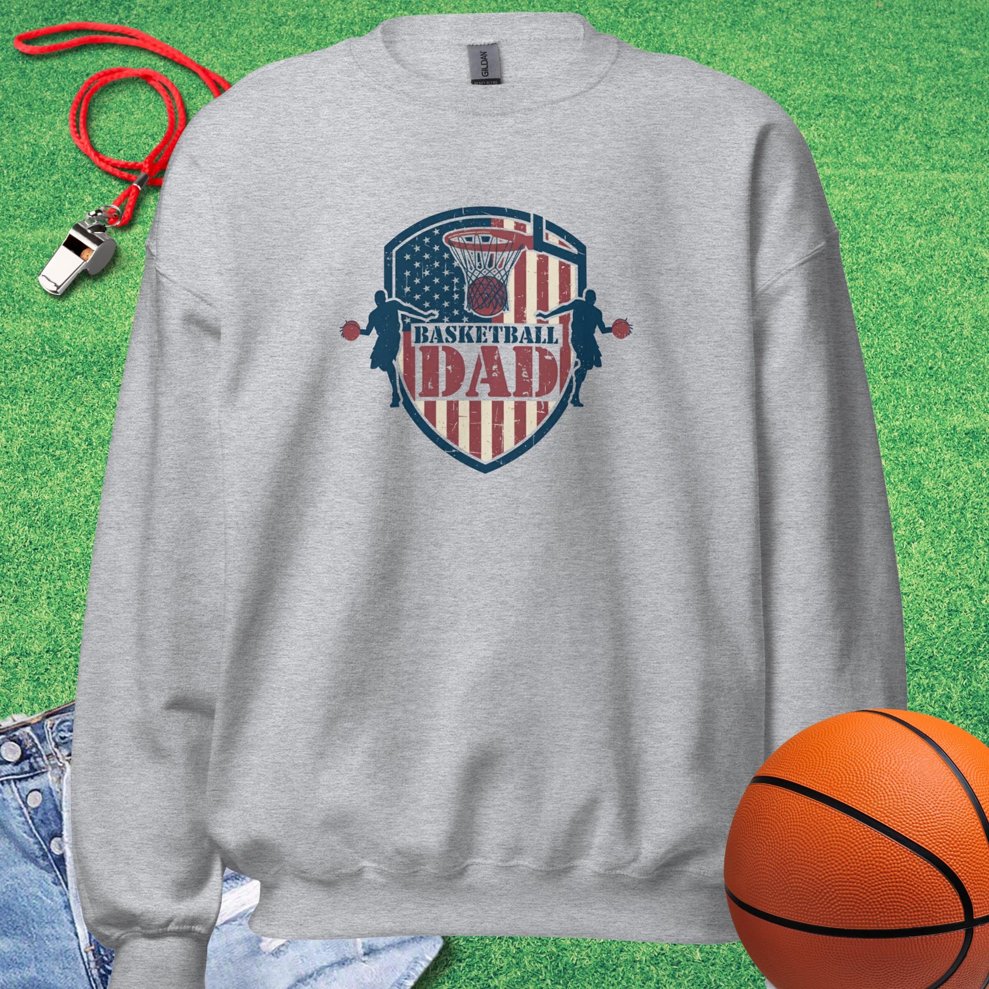 Basketball Dad Flag Sweatshirt in Sport Grey - Basketball Dad Gift | Sideline Gods