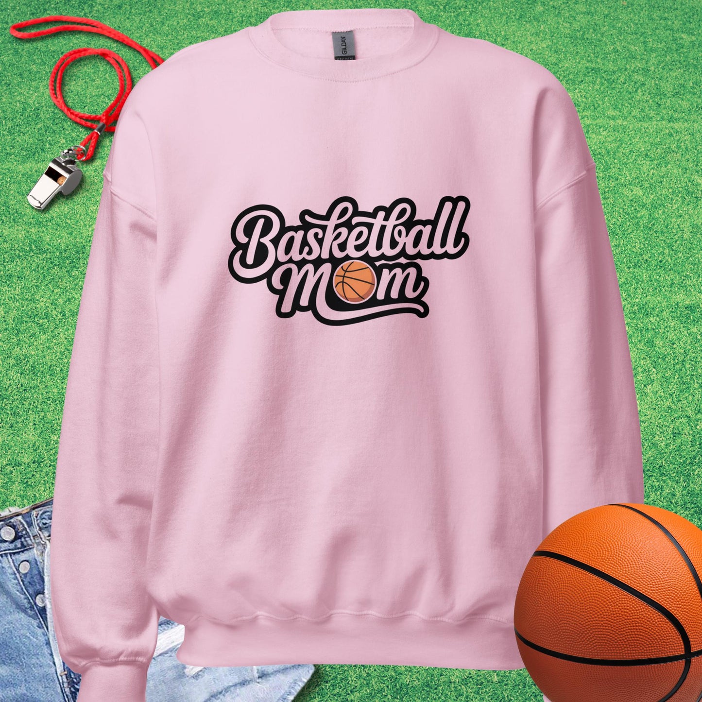 Basketball Mom Outline Sweatshirt in Light Pink - Basketball Mom Spirit | Sideline Gods