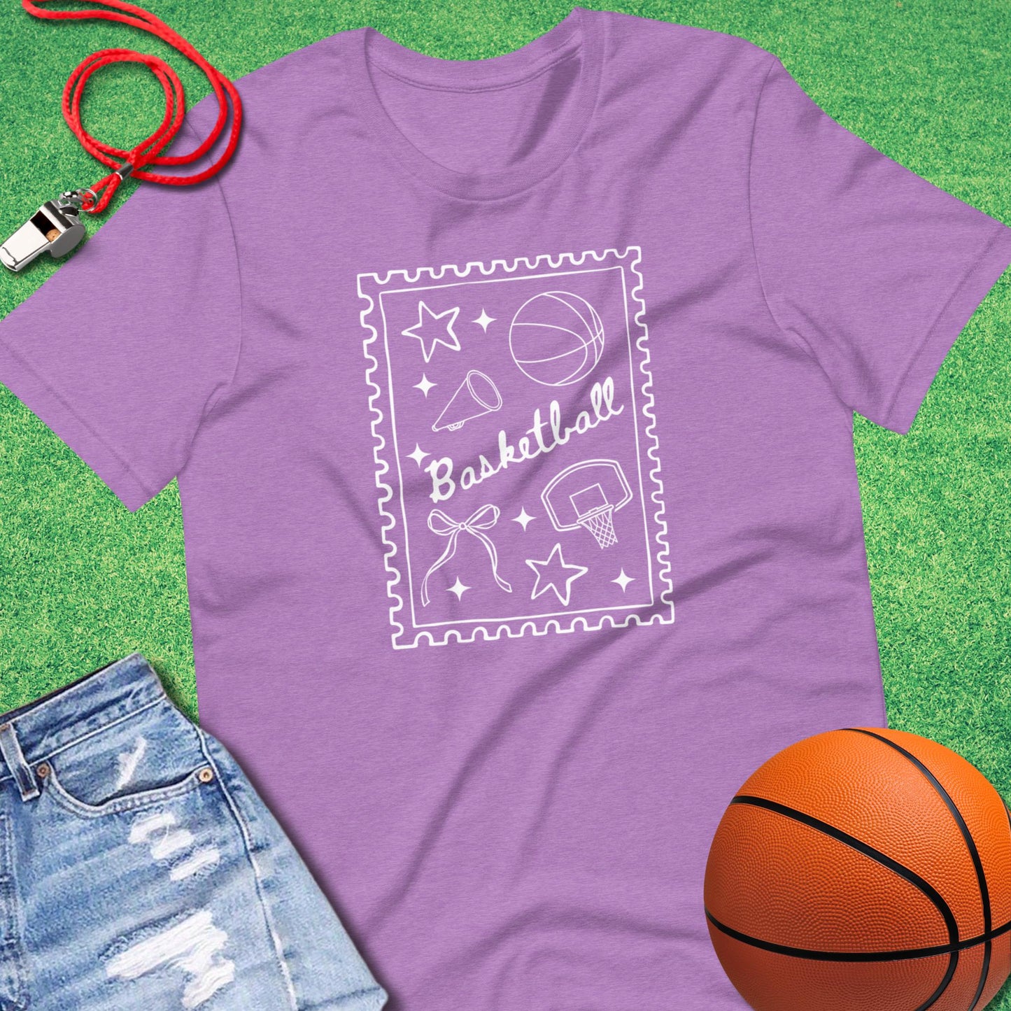 Basketball Stamp T-Shirt in Heather Team Purple - Basketball Mom T-Shirt  | Sideline Gods
