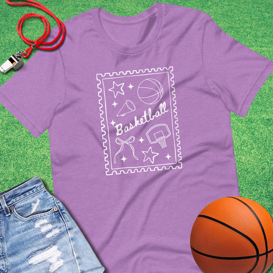 Basketball Stamp T-Shirt in Heather Team Purple - Basketball Mom T-Shirt  | Sideline Gods