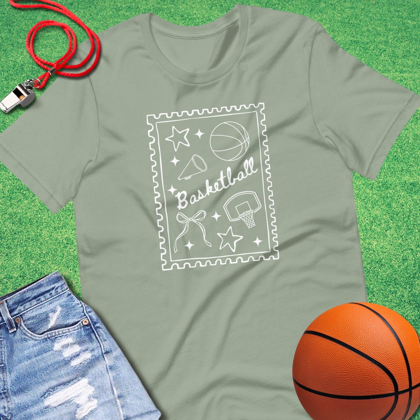 Basketball Stamp T-Shirt in Sage - Basketball Mom Gift | Sideline Gods