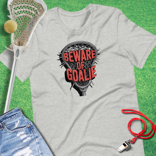 Beware of Goalie T-Shirt in Athletic Heather - Lacrosse Goalie T-Shirt for players and fans | Sideline Gods