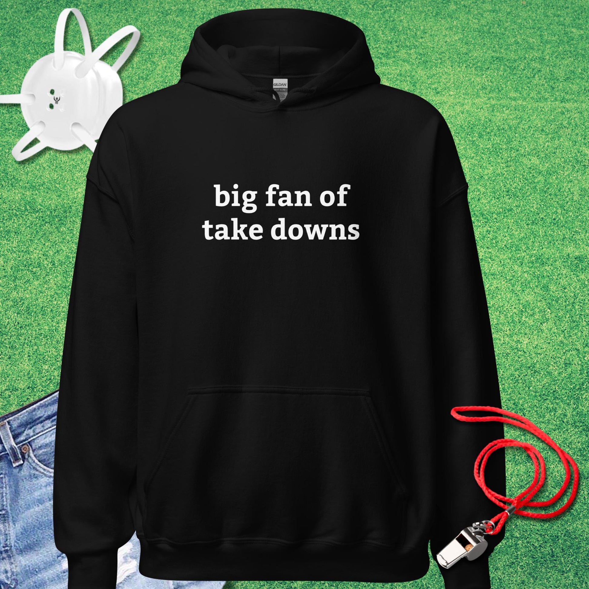 Big Fan of Take Downs Hoodie in Black - Classic Wrestling Gear | Sideline Gods