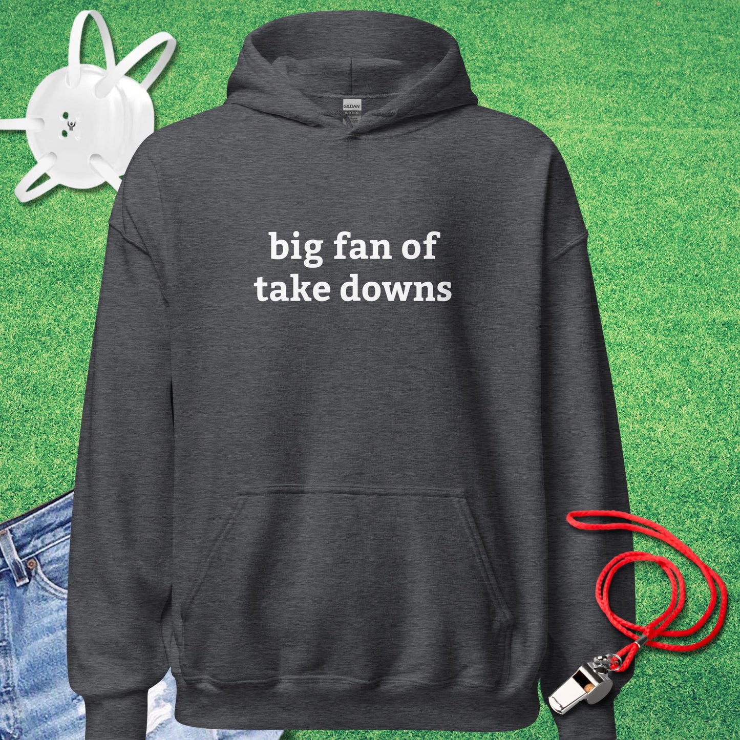 Big Fan of Take Downs Hoodie in Dark Heather - Best Wrestling Hoodie | Sideline Gods