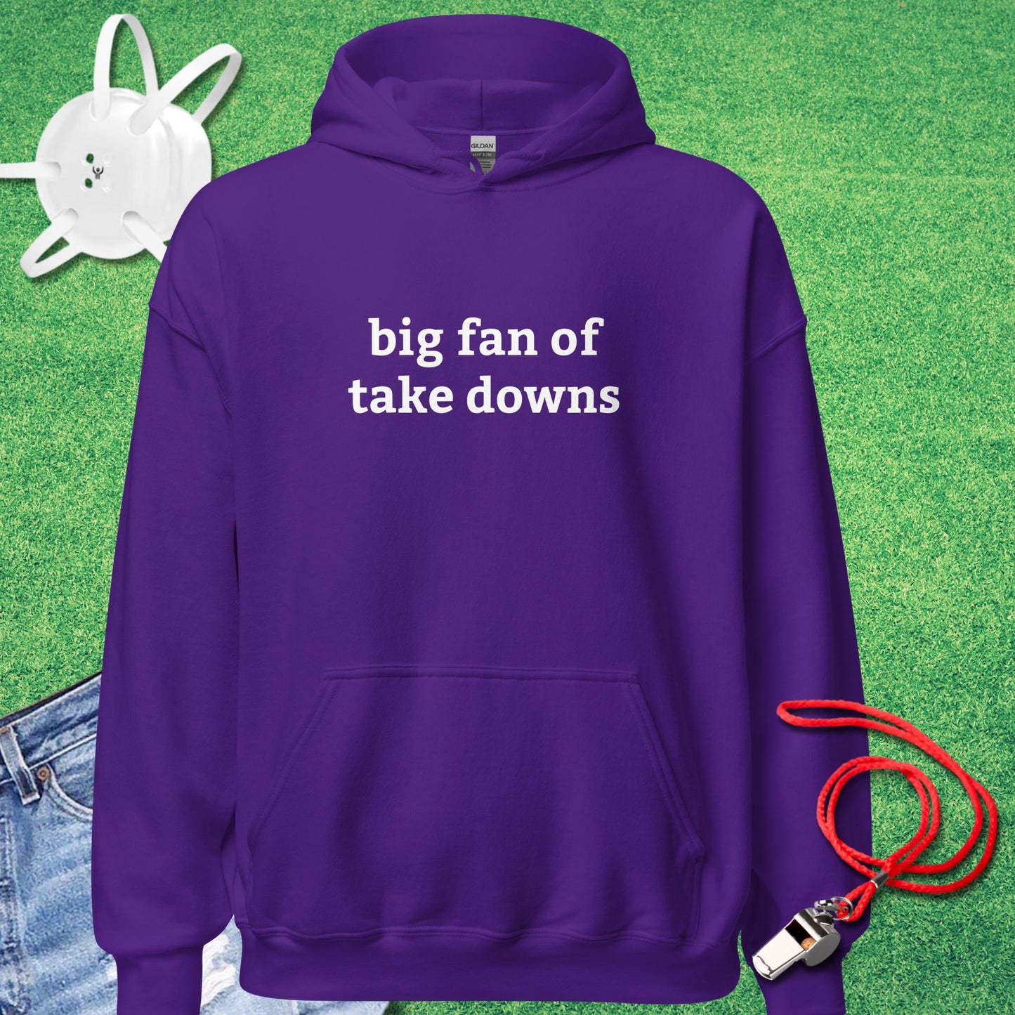 Big Fan of Take Downs Hoodie in Purple - Minimalist Wrestling Hoodie | Sideline Gods