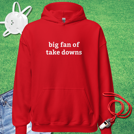 Big Fan of Take Downs Hoodie in Red - Classic Wrestling Hoodie | Sideline Gods