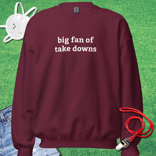 Big Fan of Take Downs Sweatshirt in Maroon - Classic Wrestling Sweatshirt | Sideline Gods