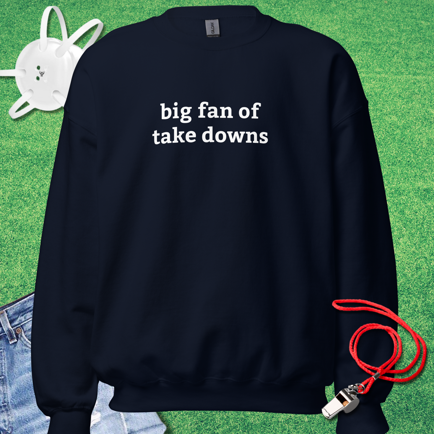 Big Fan of Take Downs Sweatshirt in Navy - Minimalist Wrestling Sweatshirt | Sideline Gods