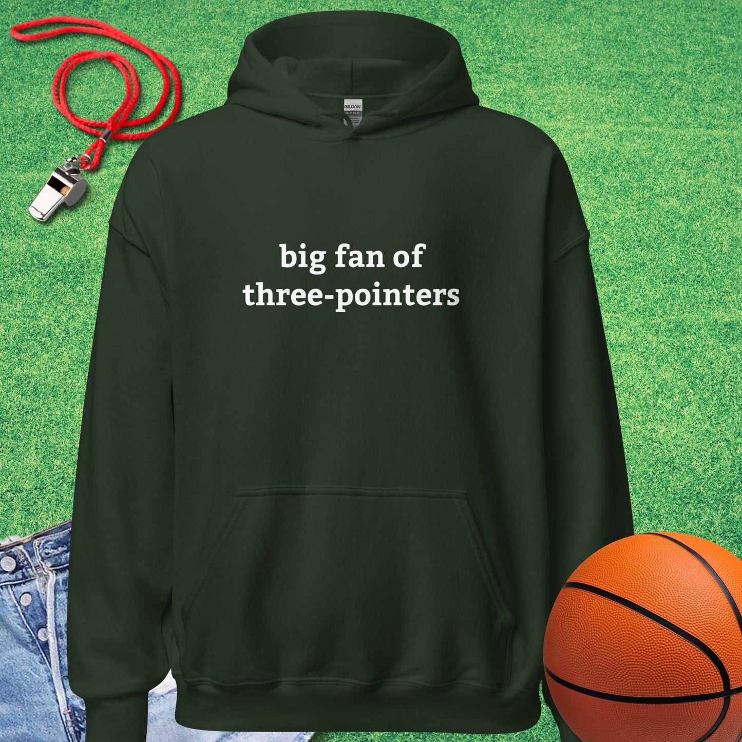 Big Fan of Three-Pointers Hoodie in Forest Green - Classic Bball Gear | Sideline Gods