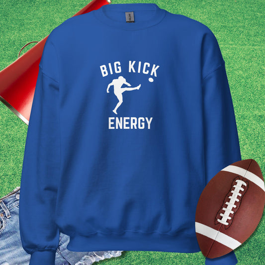 Big Kicker Energy Sweatshirt in Royal - Funny Football Sweatshirt by Sideline Gods