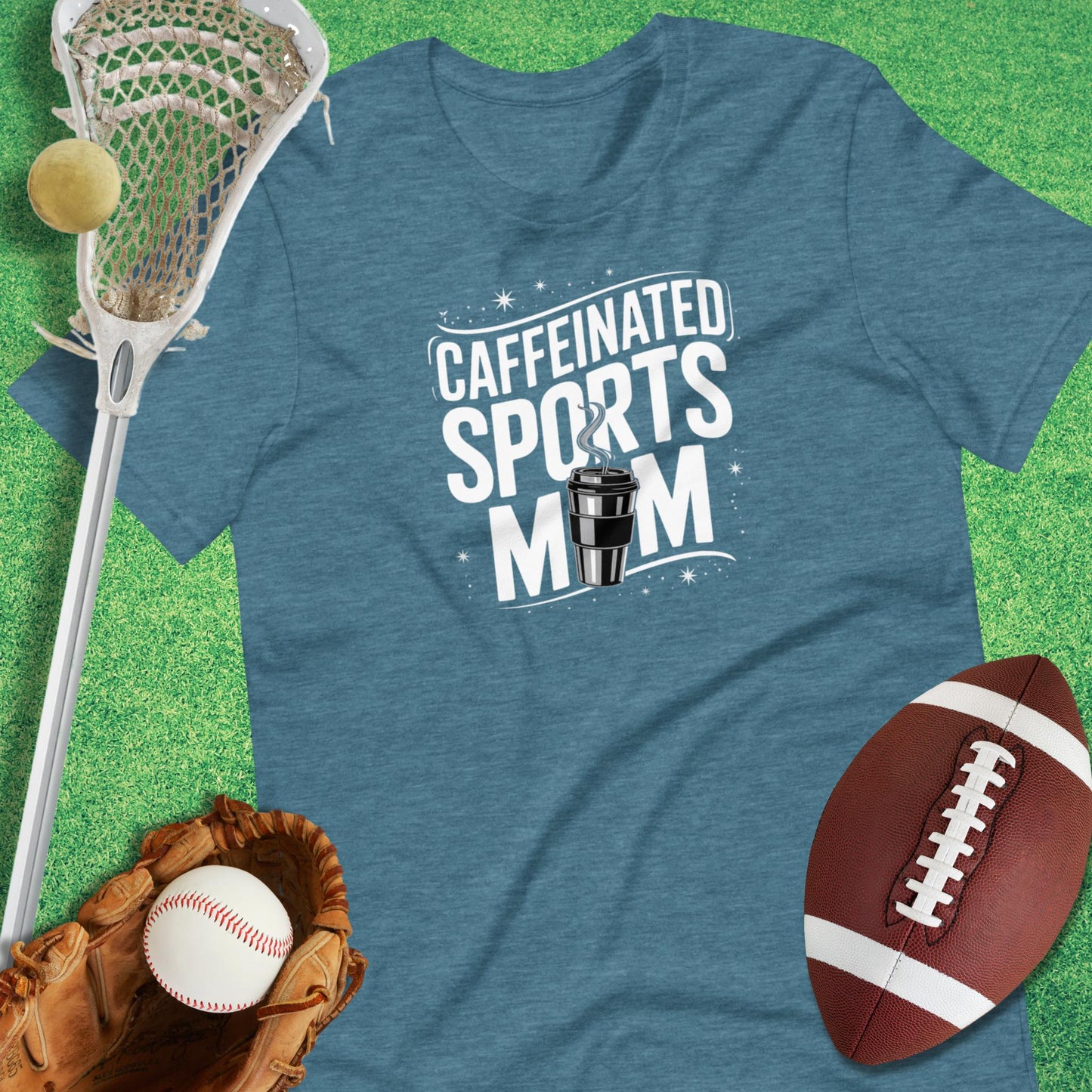 Caffeinated Sports Mom T-Shirt in Heather Deep Teal - Cute Sports Mom T-Shirt | Sideline Gods