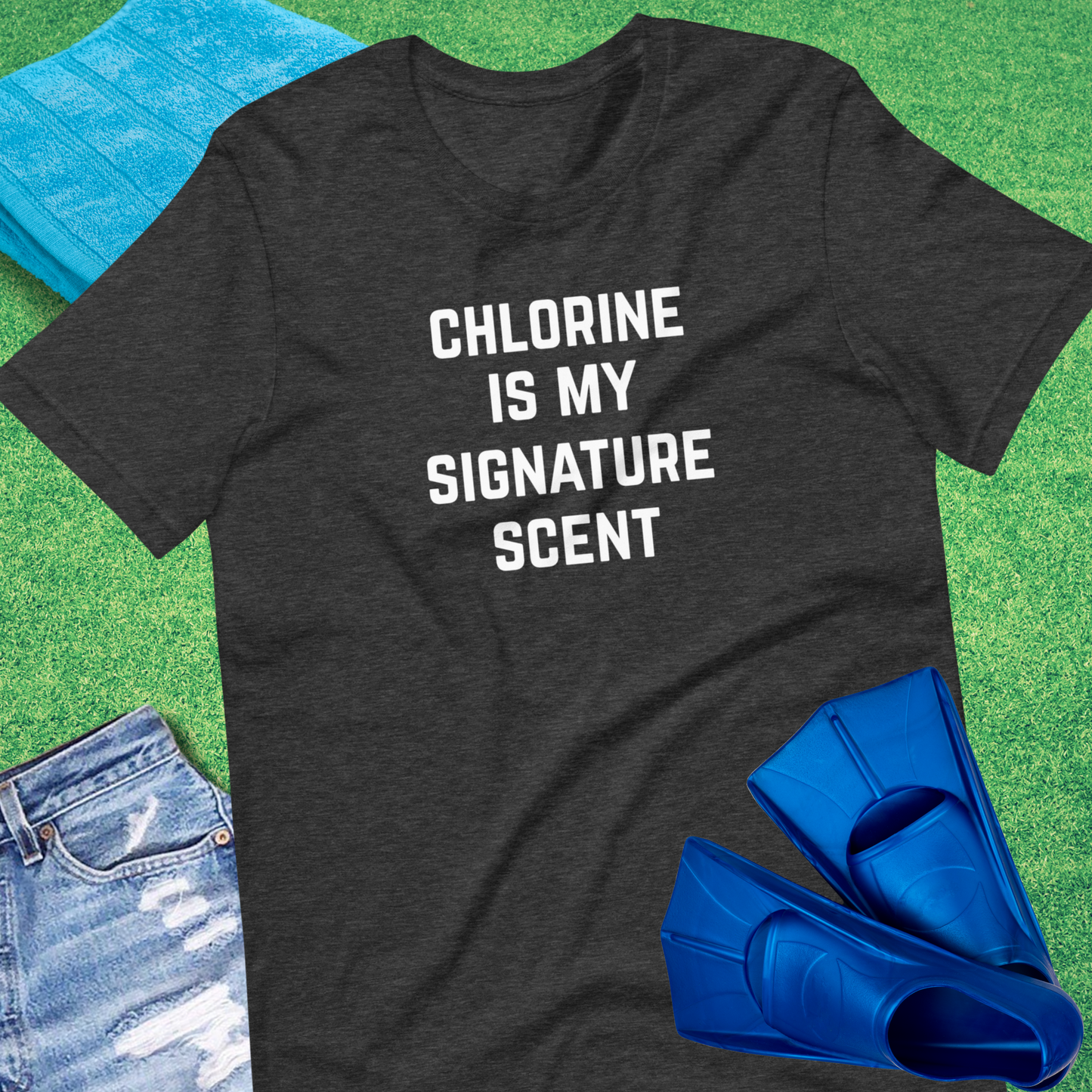 Chlorine Is My Signature Scent T-shirt in Dark Grey Heather - Funny Pool T-Shirt | Sideline Gods