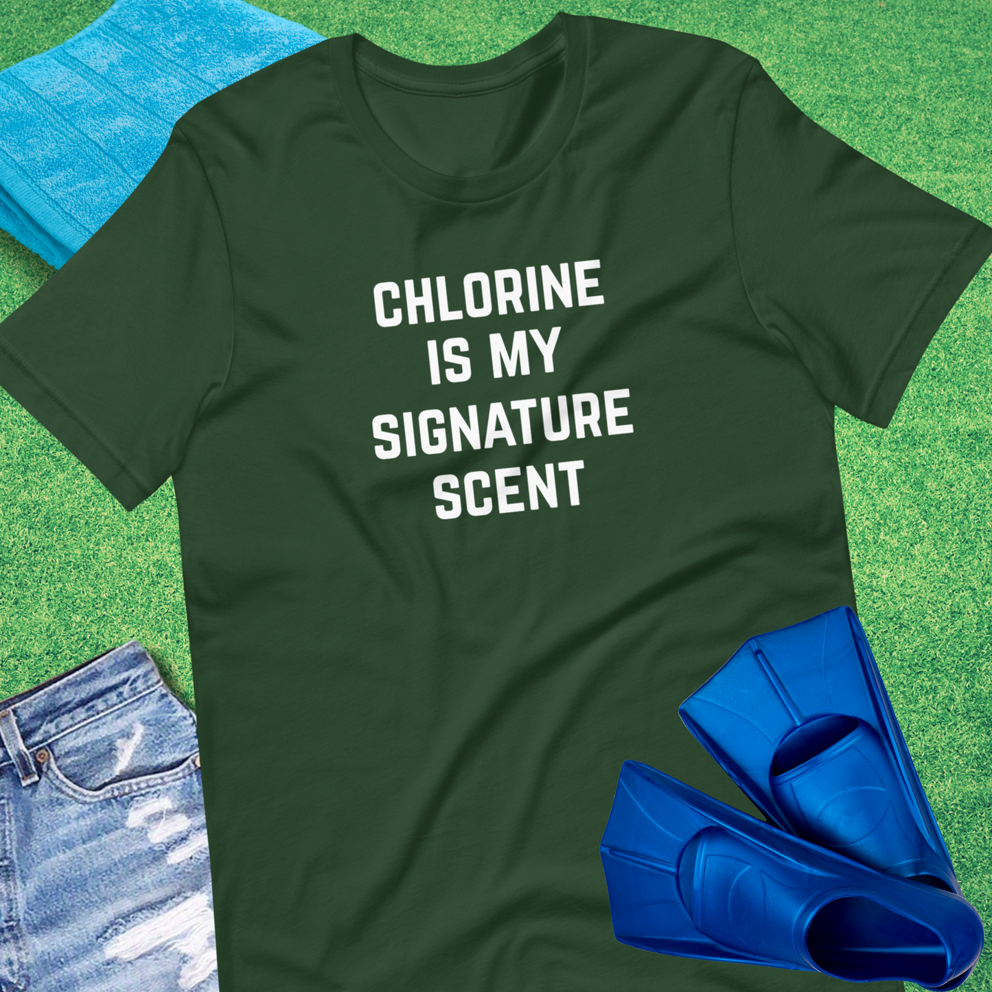 Chlorine Is My Signature Scent T-shirt in Forest - Humorous Swim Team T-Shirt | Sideline Gods
