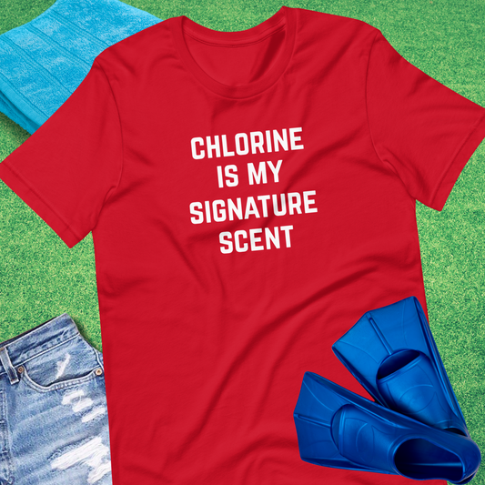 Chlorine Is My Signature Scent T-shirt in Red - Funny Swim Team T-Shirt | Sideline Gods