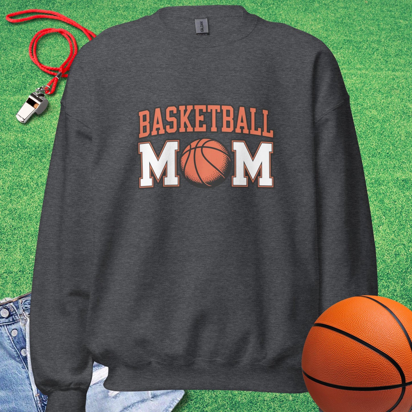 Classic Basketball Mom Sweatshirt in Dark Heather - Basketball Mom Spirit | Sideline Gods
