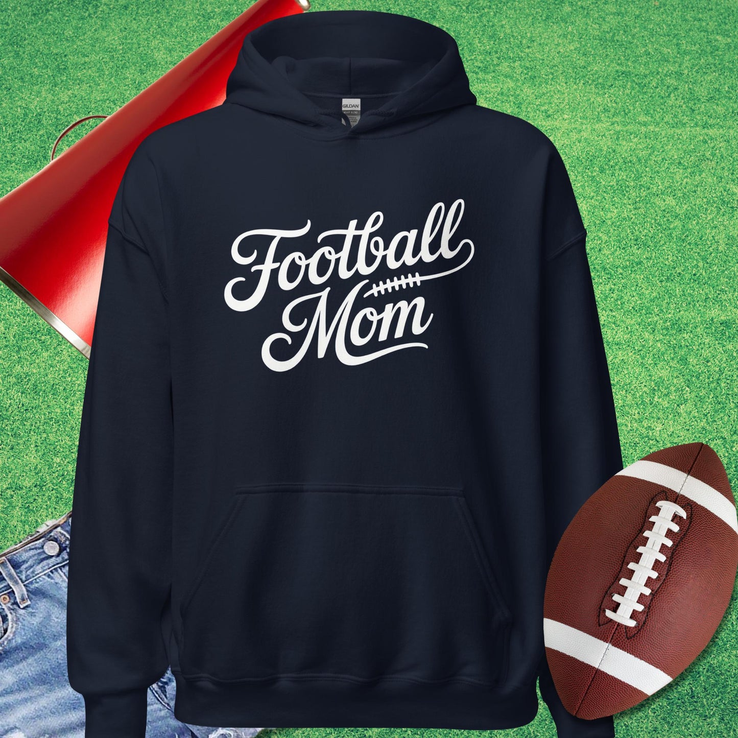 Classic Script Football Mom Hoodie in Navy - Sports Mom Gifts by Sideline Gods