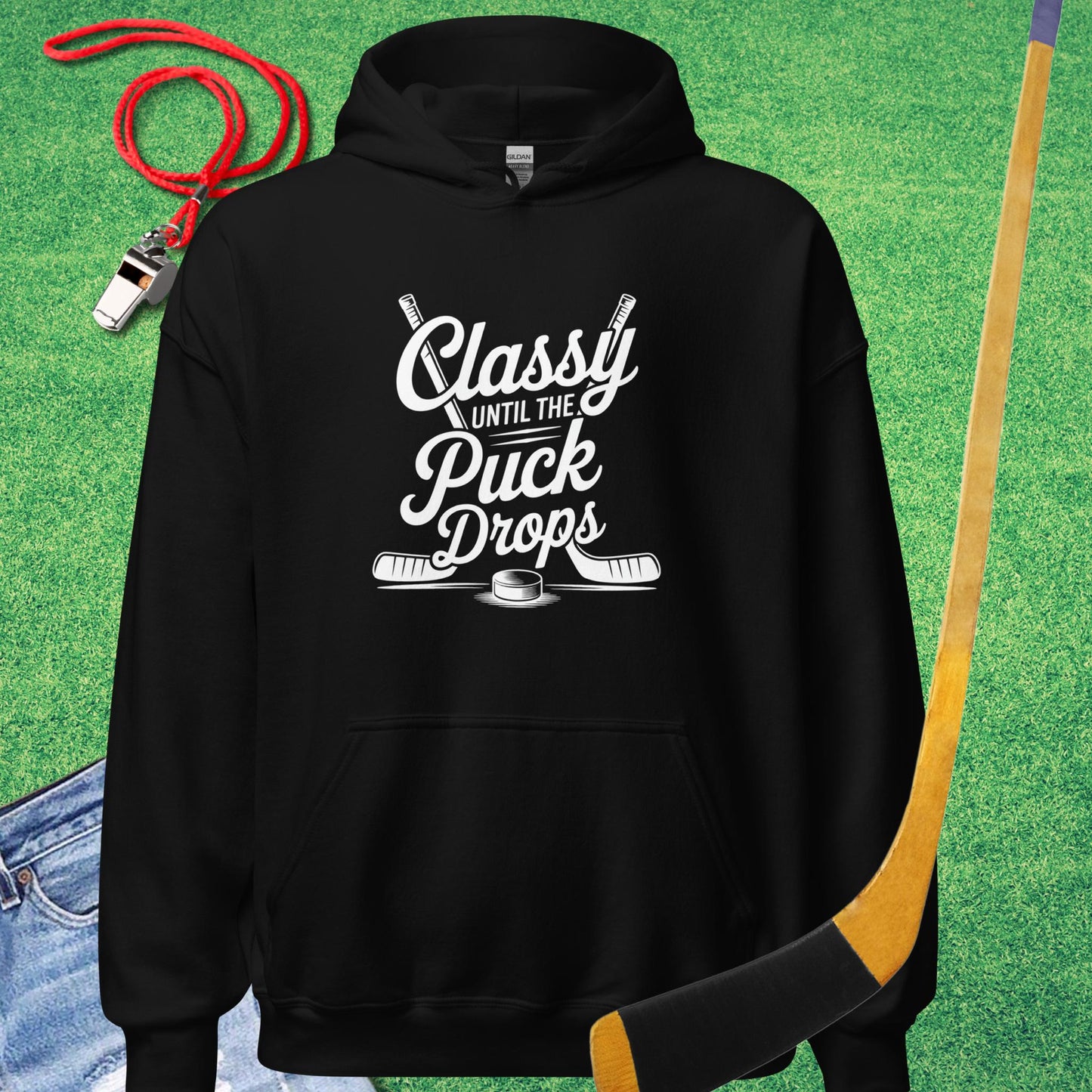 Classy Til the Puck Drops Hoodie in Black - Ice Hockey Mom Tournament Hoodie | Sideline Gods