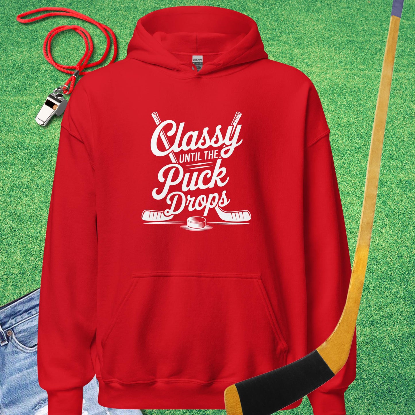 Classy Til the Puck Drops Hoodie in Red - Cute Ice Hockey Mom Hoodie | Sideline Gods
