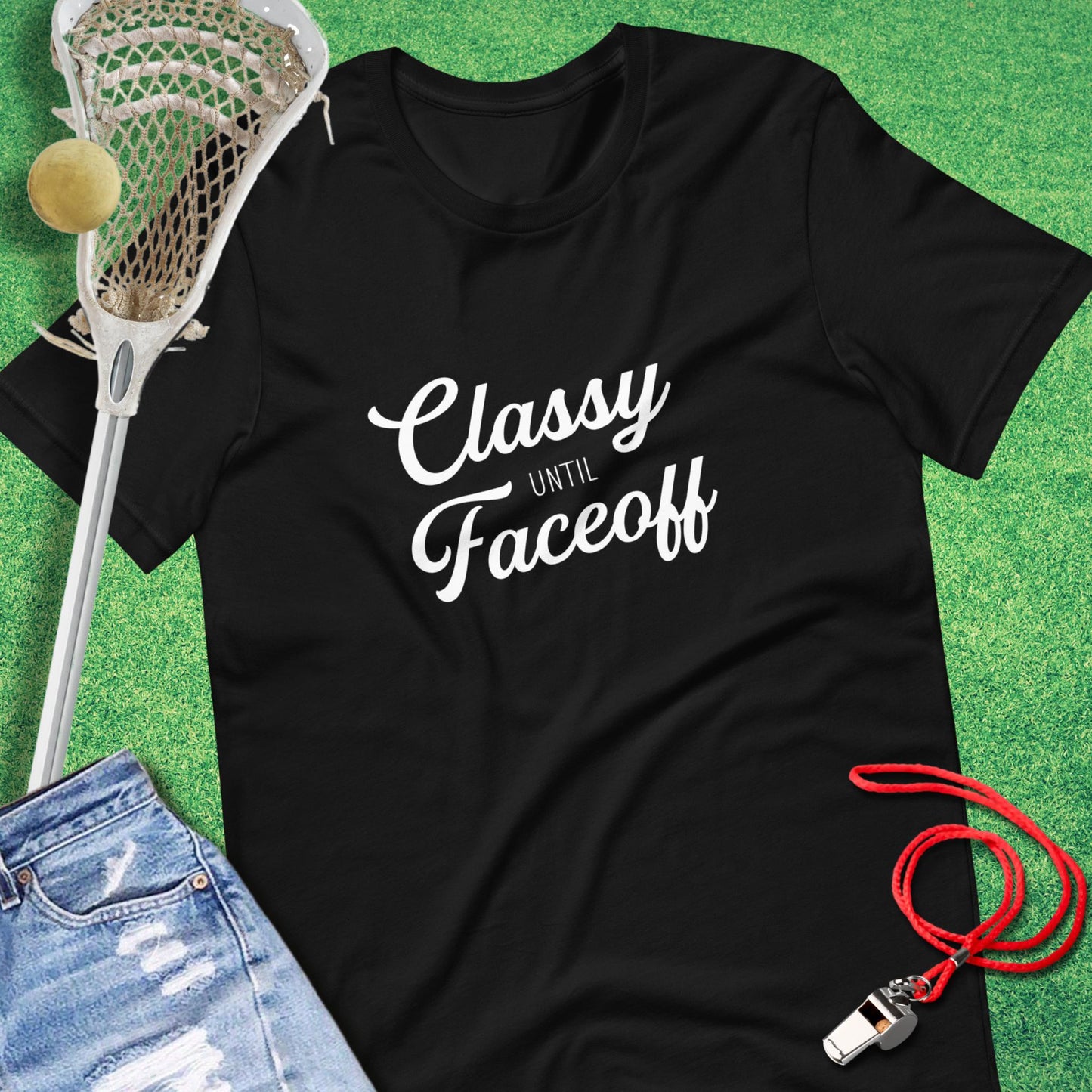Classy Until Faceoff T-Shirt in Black - Sideline Mom T-Shirt | Sideline Gods