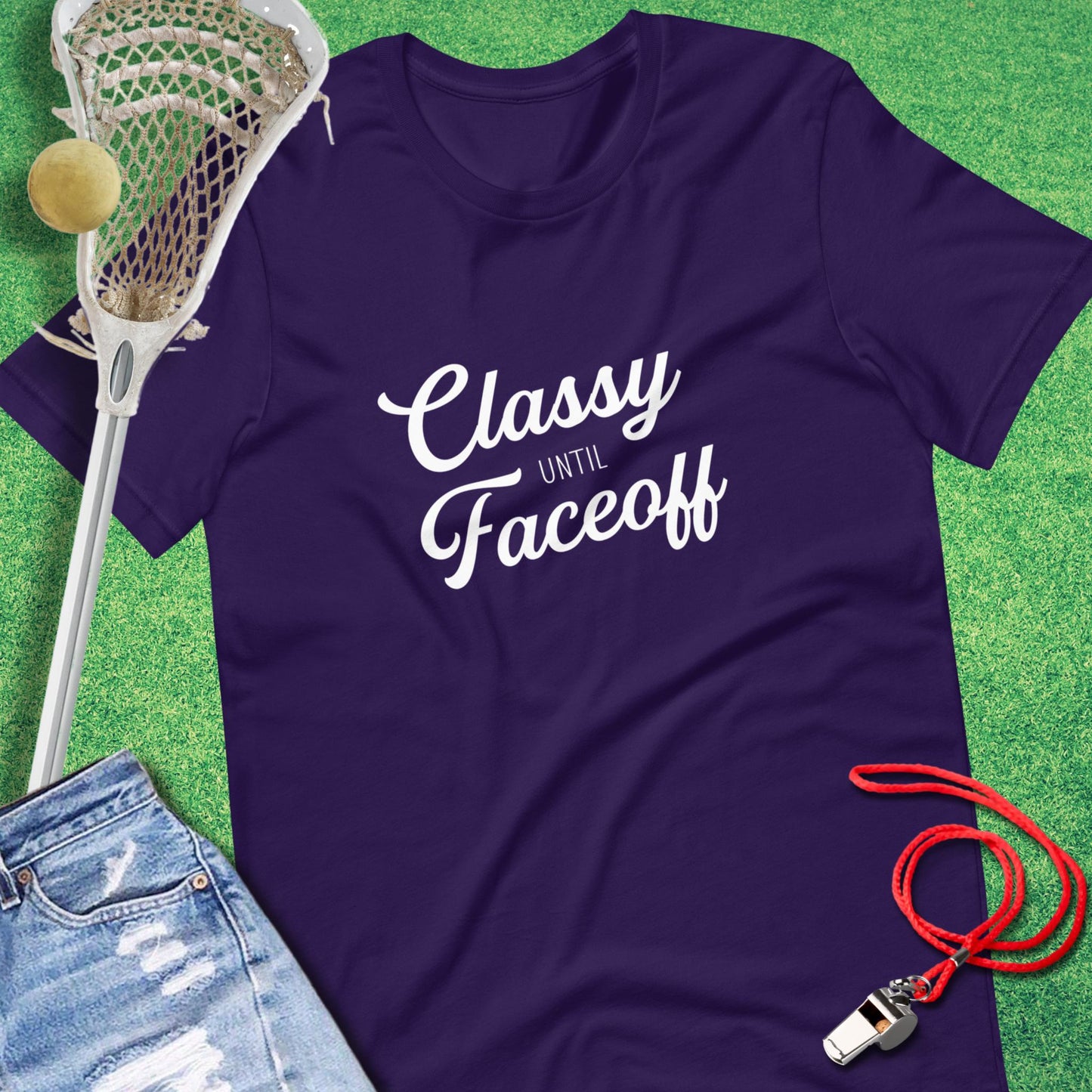 Classy Until Faceoff T-Shirt in Team Purple - Lax Mom Gift | Sideline Gods