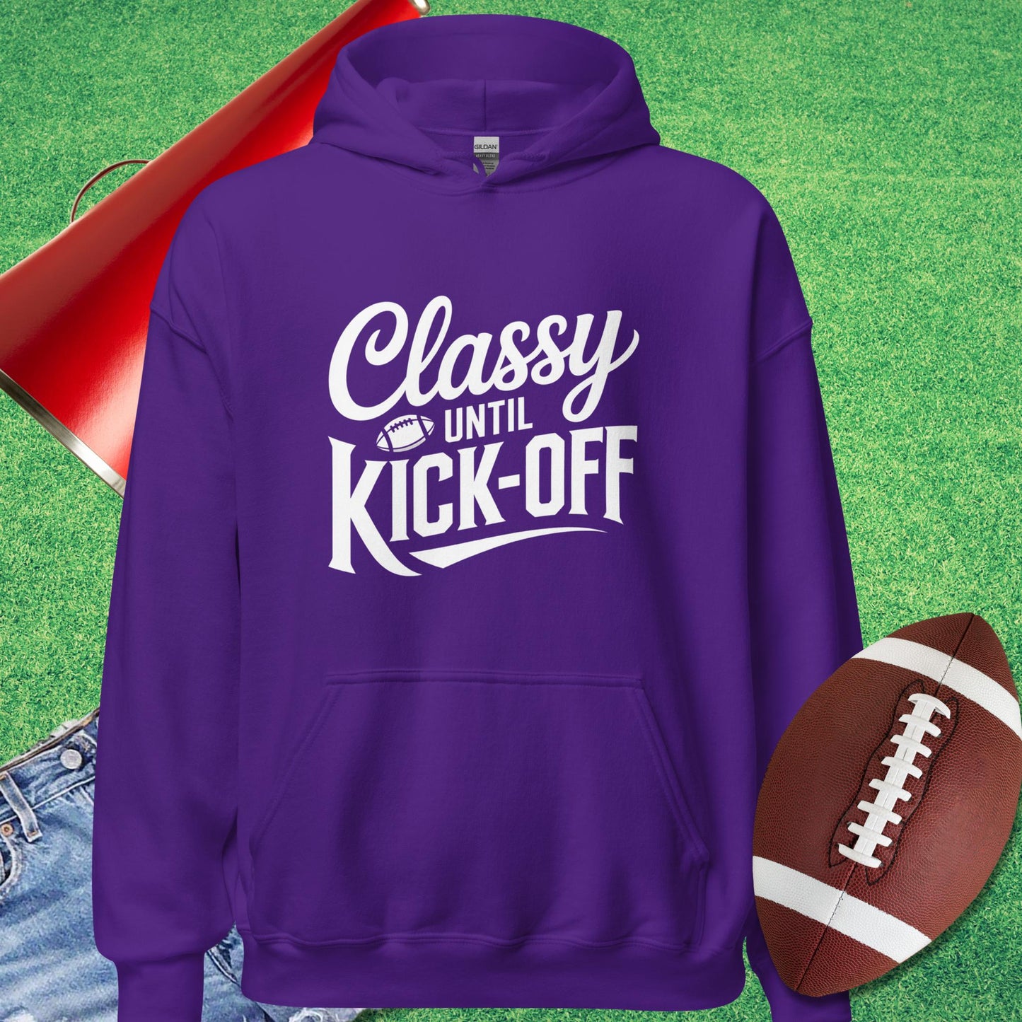 Classy Until Kick-Off Hoodie in Purple - Football Tailgating [product_type} by Sideline Gods