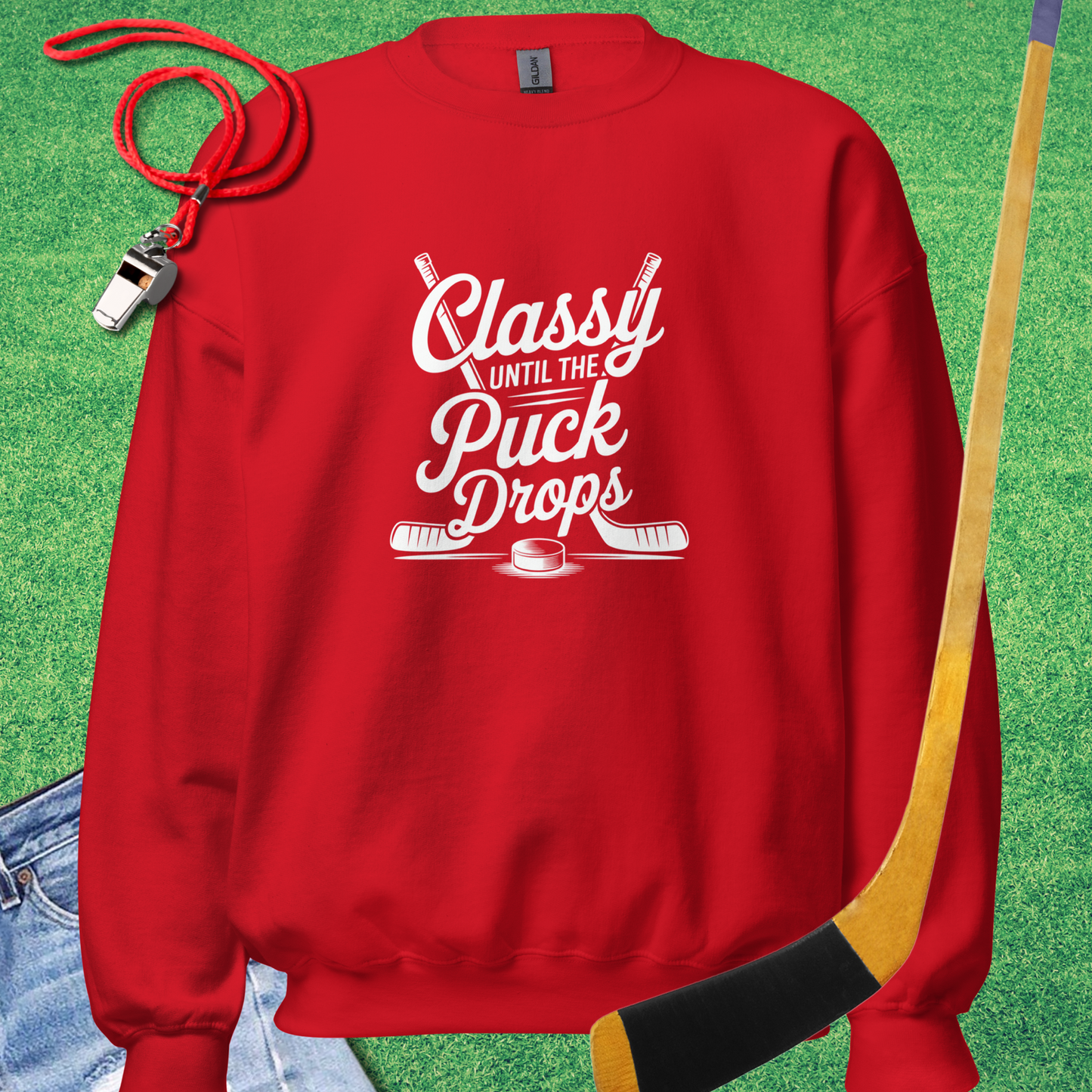 Classy Until the Puck Drops Sweatshirt in Red - Hockey Mom Sweatshirt | Sideline Gods
