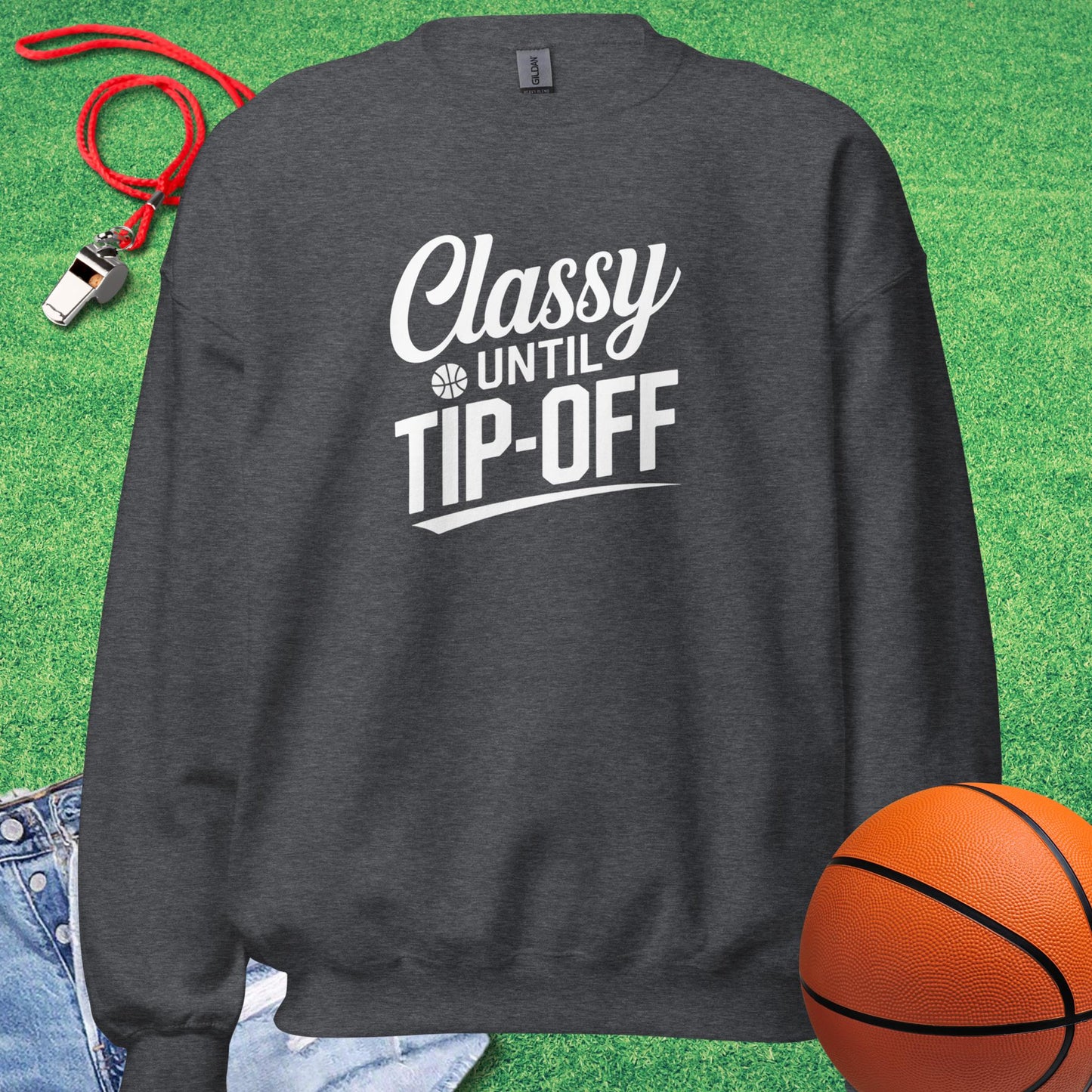 Classy Until Tip-off Script Sweatshirt in Dark Heather - Hoop Mom Sweatshirt  | Sideline Gods